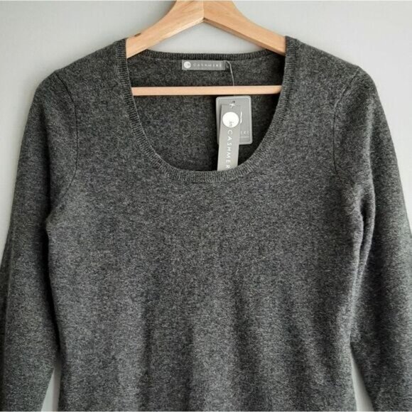 InCASHMERE 100% Cashmere Scoop Neck Sweater Grey Sz M - Picture 2 of 10